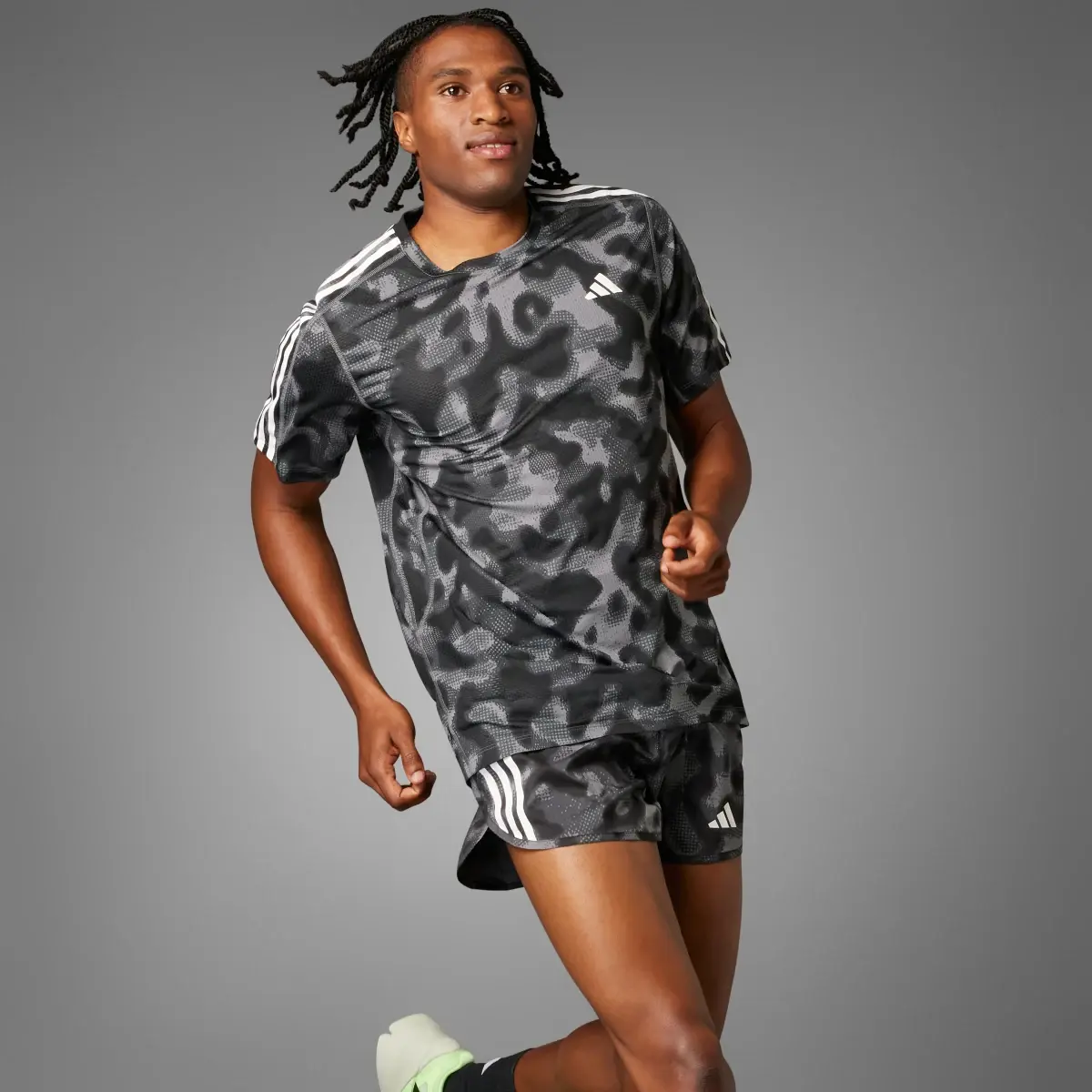 Adidas Own the Run 3-Stripes Allover Print T-Shirt. 1