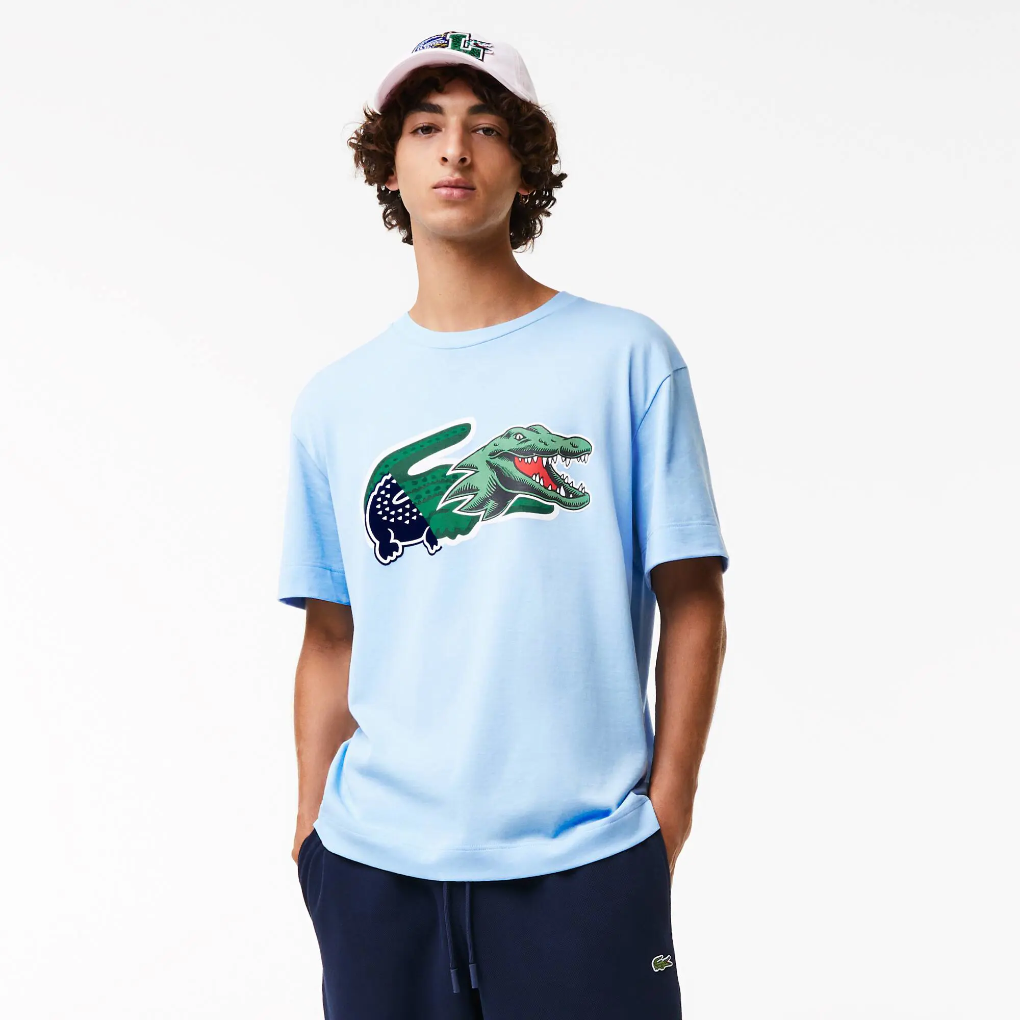 Lacoste T-shirt relaxed fit com crocodilo oversize Holiday para homem. 1