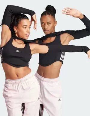 Dance 3-Stripes Ribbed Fitted Top with Detachable Sleeves