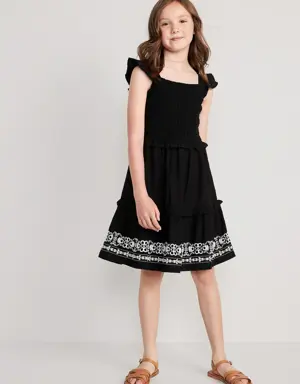 Matching Sleeveless Tiered Embroidered Fit & Flare Dress for Girls multi