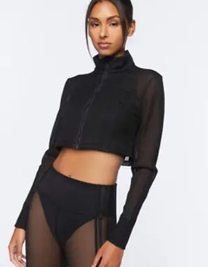 Forever 21 Active Mesh Zip Up Cropped Jacket Black