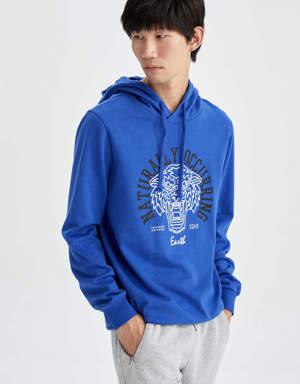 Slim Fit Kapüşonlu Baskılı Sürdürülebilir Sweatshirt
