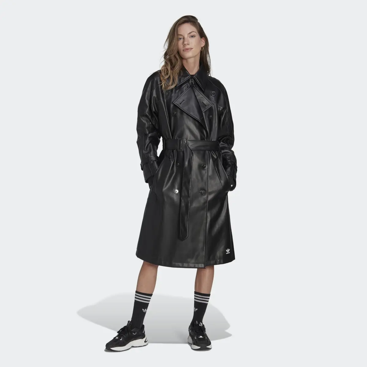 Adidas Centre Stage Faux Leather Trench Coat. 2