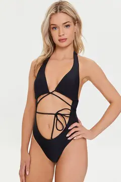 Forever 21 Forever 21 Cutout Wraparound One Piece Swimsuit Black. 2