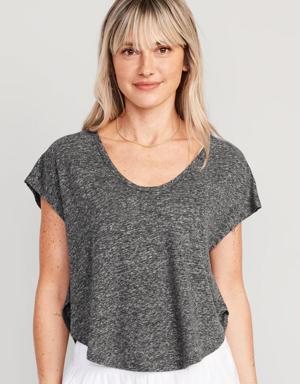 Old Navy Linen-Blend Cropped Voop-Neck T-Shirt for Women gray