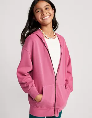 French Terry Zip Tunic Hoodie for Girls pink