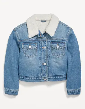 Sherpa-Lined Non-Stretch Jean Jacket for Girls blue