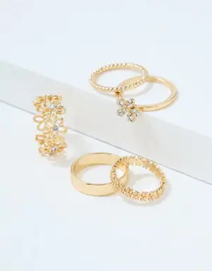 Gold Floral Ring 5-Pack