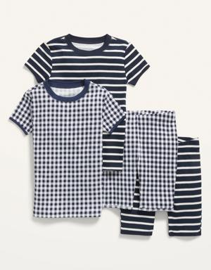 Gender-Neutral Printed Snug-Fit 4-Piece Pajama Set for Kids blue