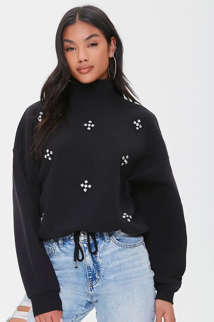 Forever 21 Forever 21 Faux Gem Mock Neck Pullover Black. 1