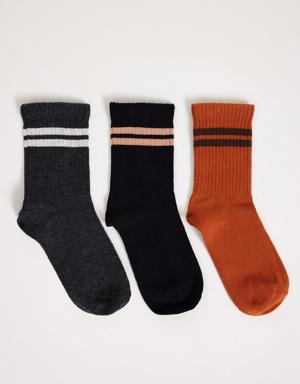 3'lü Paket Şeritli Erkek Çocuk Soket Çorap Siyah MİX