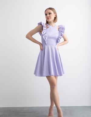 Purple Dress with Flounce Detail Mini Flared Skirt