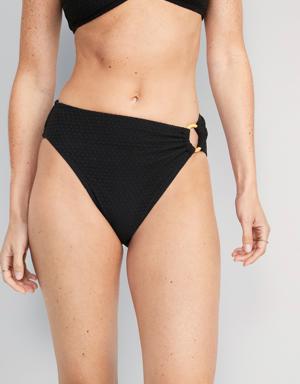 Mid-Rise O-Ring Crochet-Knit French-Cut Bikini Swim Bottoms for Women black