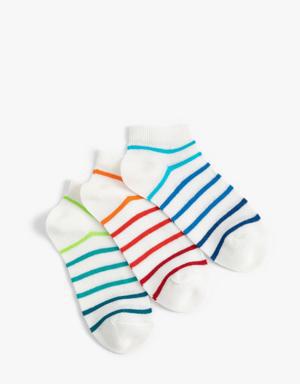 3’lü Çok Renkli Çizgili Pamuk Karışımlı Çorap Seti
