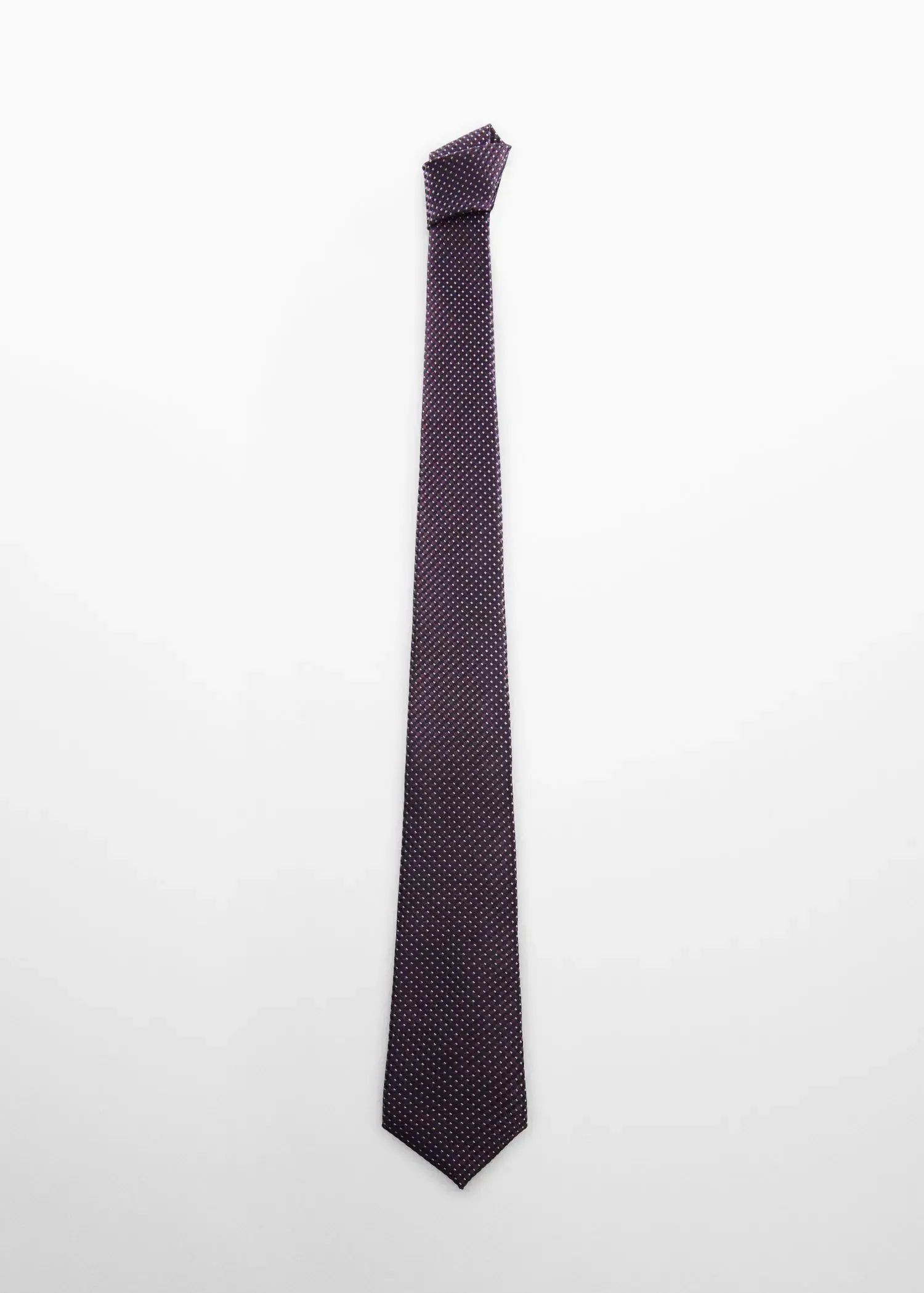 Mango Tie with micro polka-dot structure. a purple tie on a white background. 