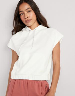 Dynamic Fleece Short-Sleeve Pullover Hoodie for Women white