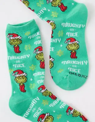 American Eagle Naughty Nice Grinch Crew Sock. 2