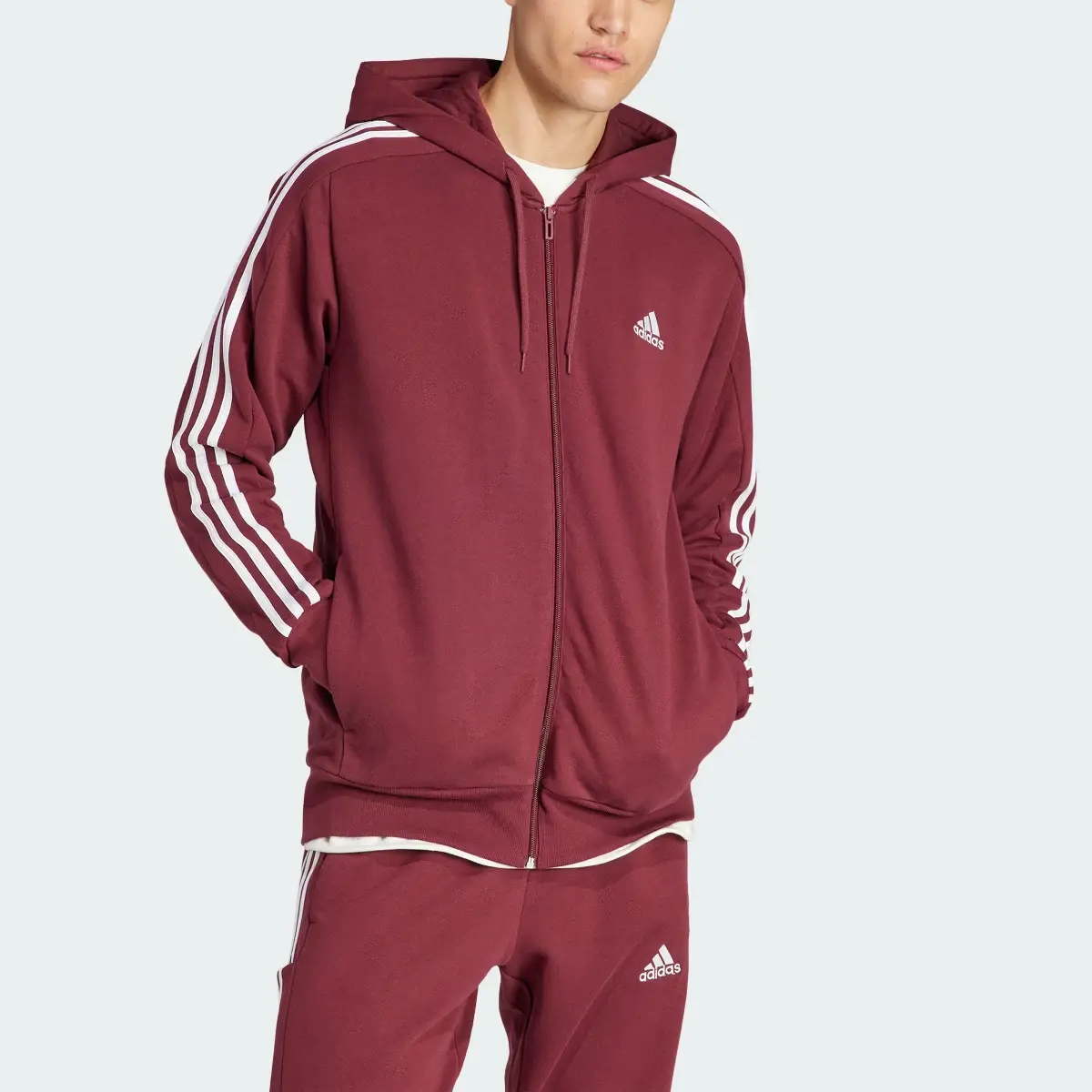 Adidas Essentials French Terry 3-Stripes Full-Zip Hoodie. 1