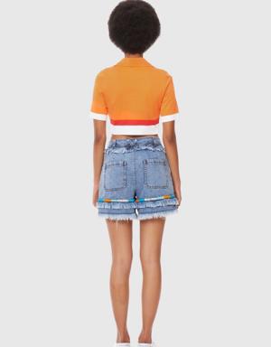 Orange Color Knitwear Crop Top