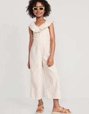 Sleeveless Ruffle-Trim Linen-Blend Jumpsuit for Girls brown