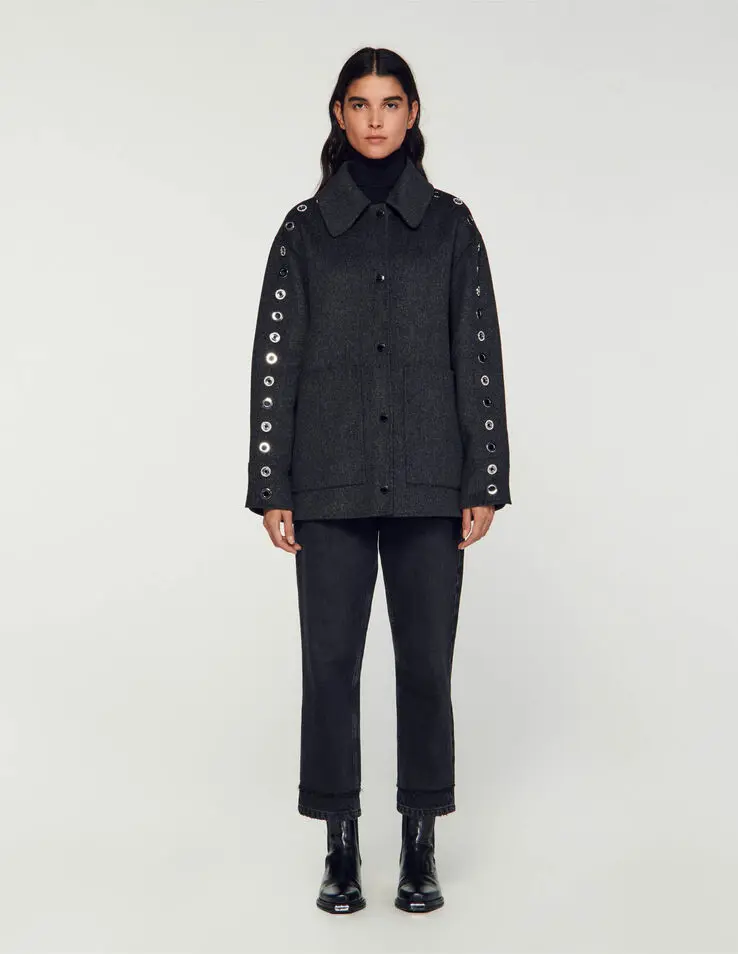Sandro Oversized coat with eyelets Login to add to Wish list. 1