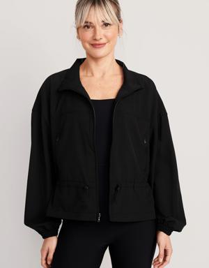 Loose StretchTech Cinched-Waist Jacket for Women black