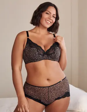 Leopard Print Unlined Lace and Mesh Bra