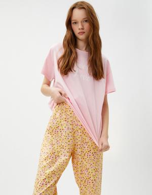 Pamuklu Pijama Takımı Kısa Kollu Desenli Baskılı