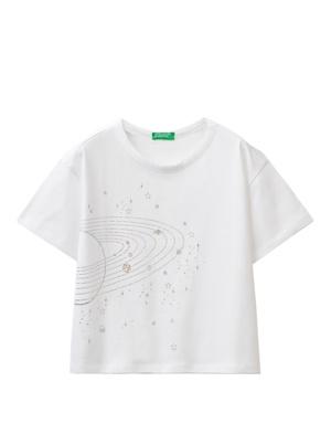 Beyaz Gezegen Baskılı Unisex Çocuk T-shirt