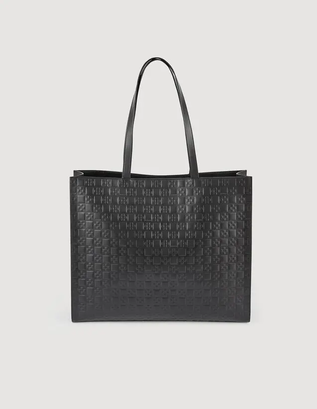 Sandro Large tote in monogram-embossed leather. 1