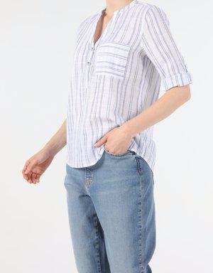 Regular Fit Shirt Neck Kadın Uzun Kol Gömlek