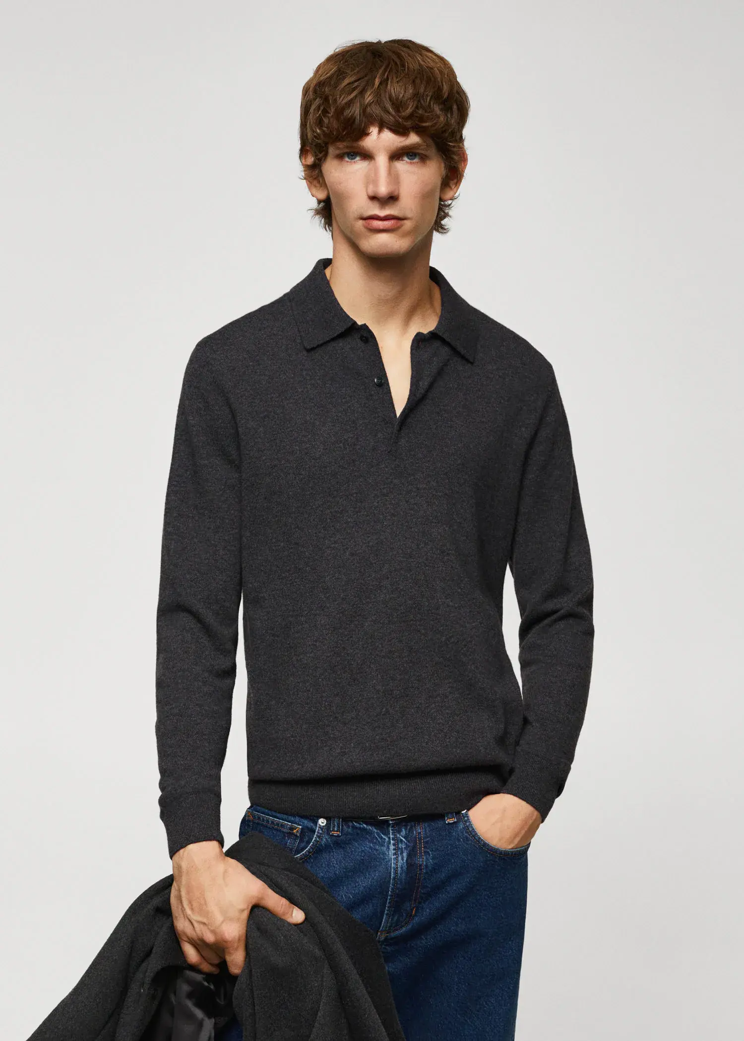 Mango Long-sleeved fleece polo shirt. 1