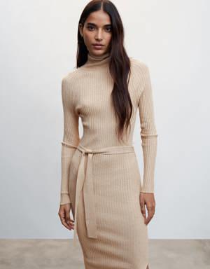 Mango Ribbed dress with knot detail
