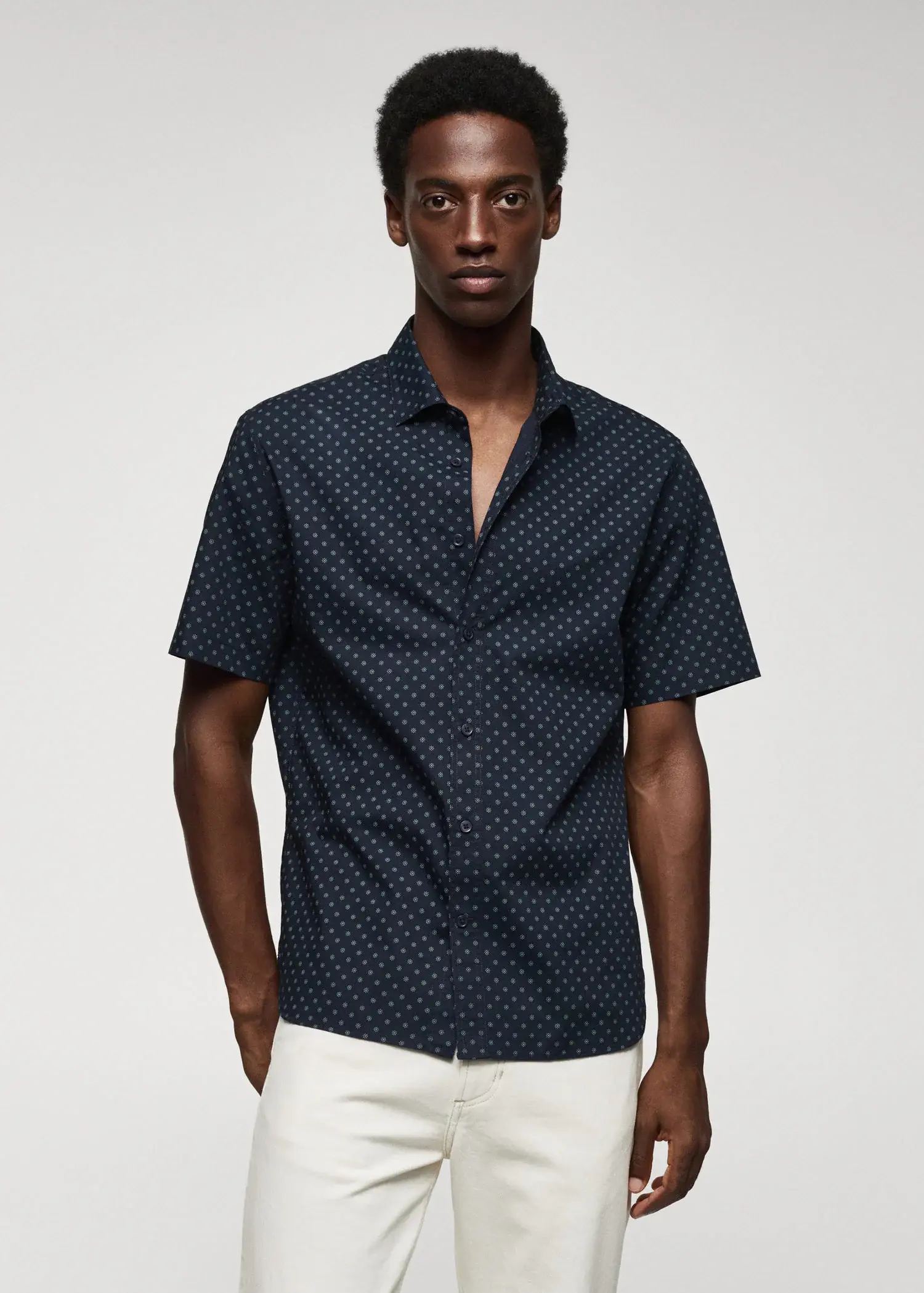 Mango 100% cotton short-sleeved floral shirt. 1