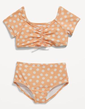 Patterned Ruched Bikini Swim Set for Girls orange
