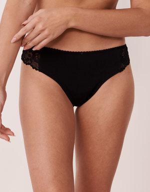 Cotton and Scalloped Lace Detail Thong Panty