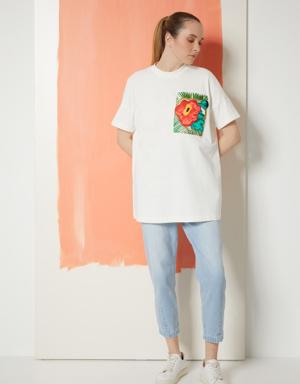 Oversize Ecru T-Shirt with Embroidery Detail