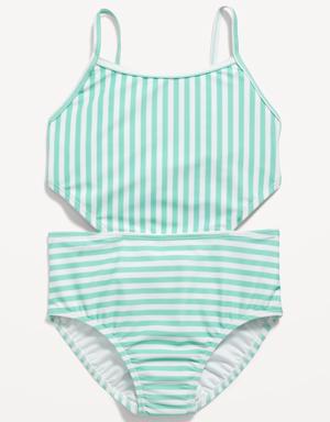 Patterned Cut-Out-Waist One-Piece Swimsuit for Girls green
