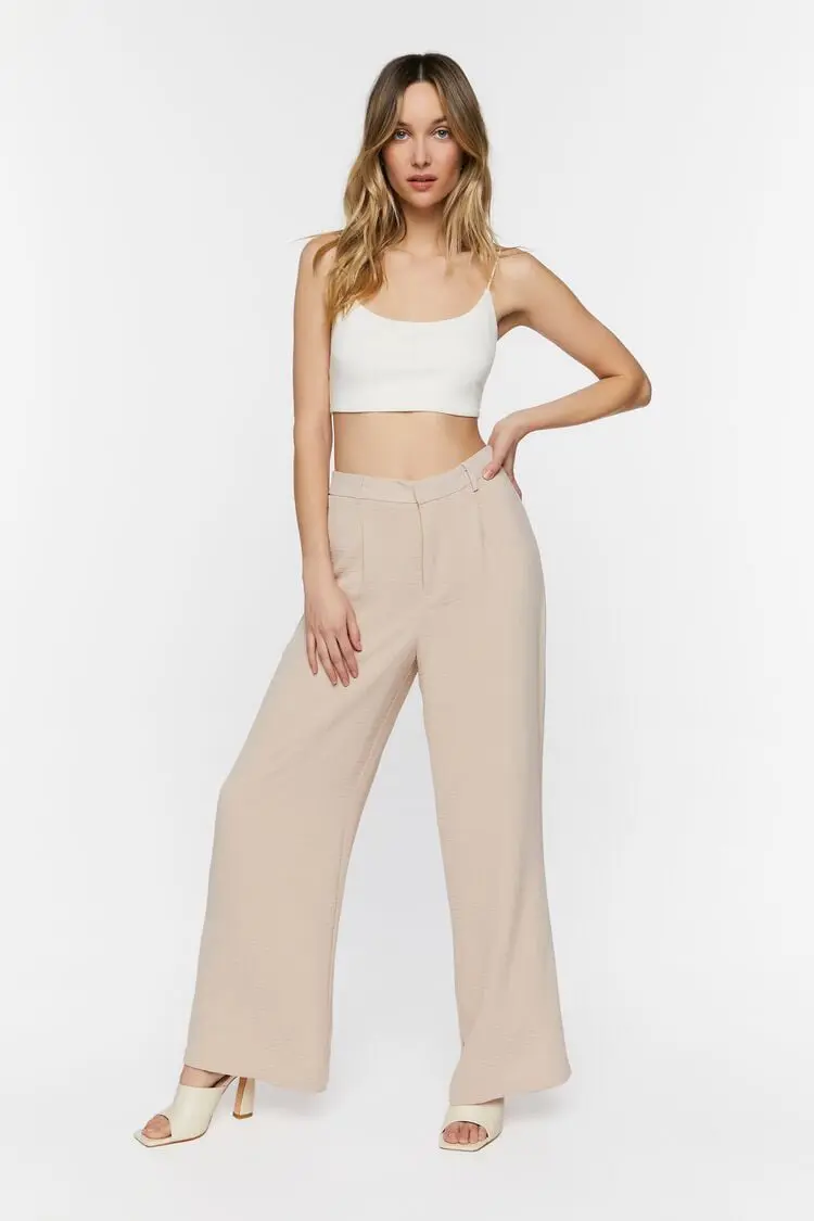 Forever 21 Forever 21 Textured High Rise Trousers Taupe. 1