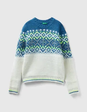 jacquard sweater with neon details