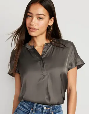 Dolman Sleeve Satin Popover Shirt for Women gray
