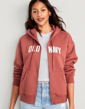 Slouchy Logo Graphic Full-Zip Hoodie for Women pink