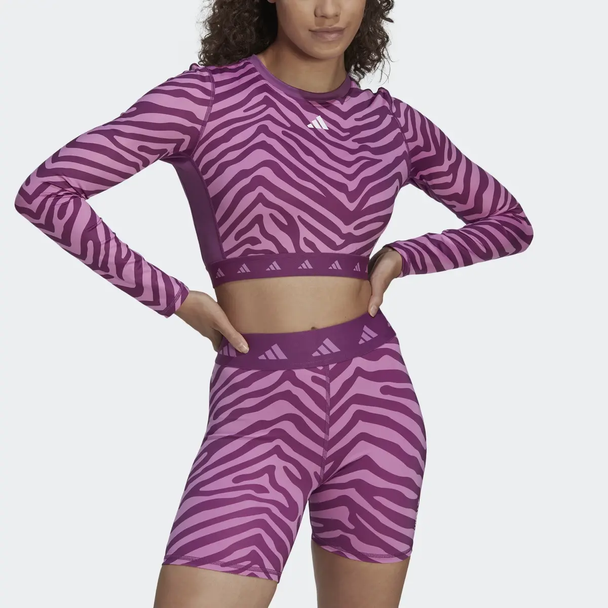 Adidas Hyperglam Techfit Crop Long-Sleeve Top Zebra Long-Sleeve Top. 1