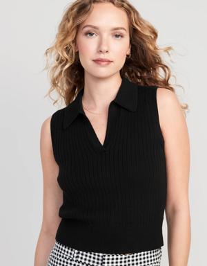 Old Navy Sleeveless Rib-Knit Cropped Polo for Women black