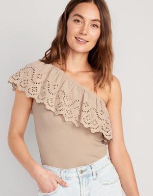 Old Navy Eyelet One-Shoulder Paneled Rib-Knit Top for Women beige