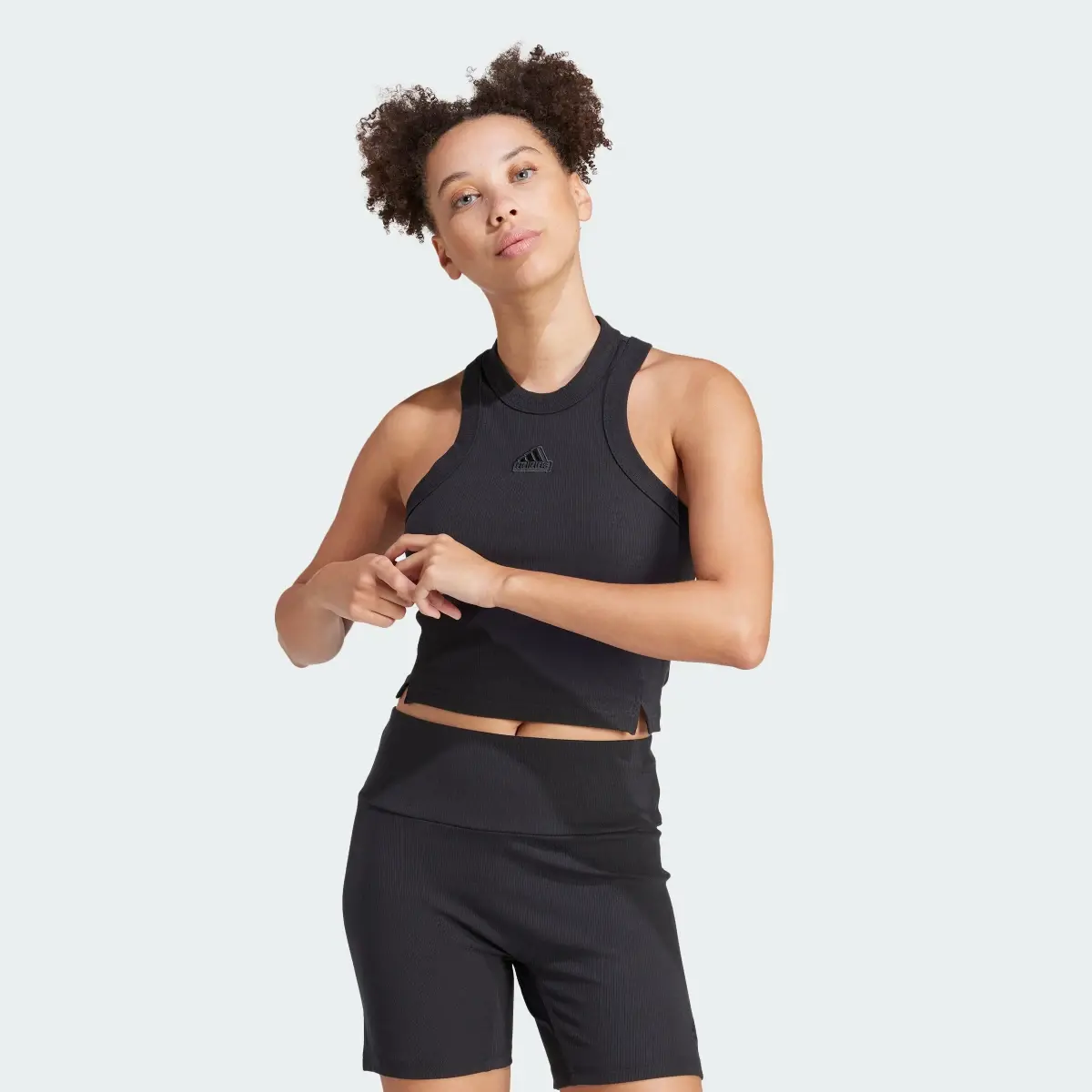 Adidas Lounge Ribbed Crop Tank Top. 2