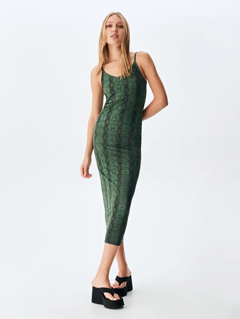 LTB Desenli Uzun Yeşil Elbise. 1