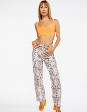 Forever 21 Marble Print Canvas Pants Taupe/Multi