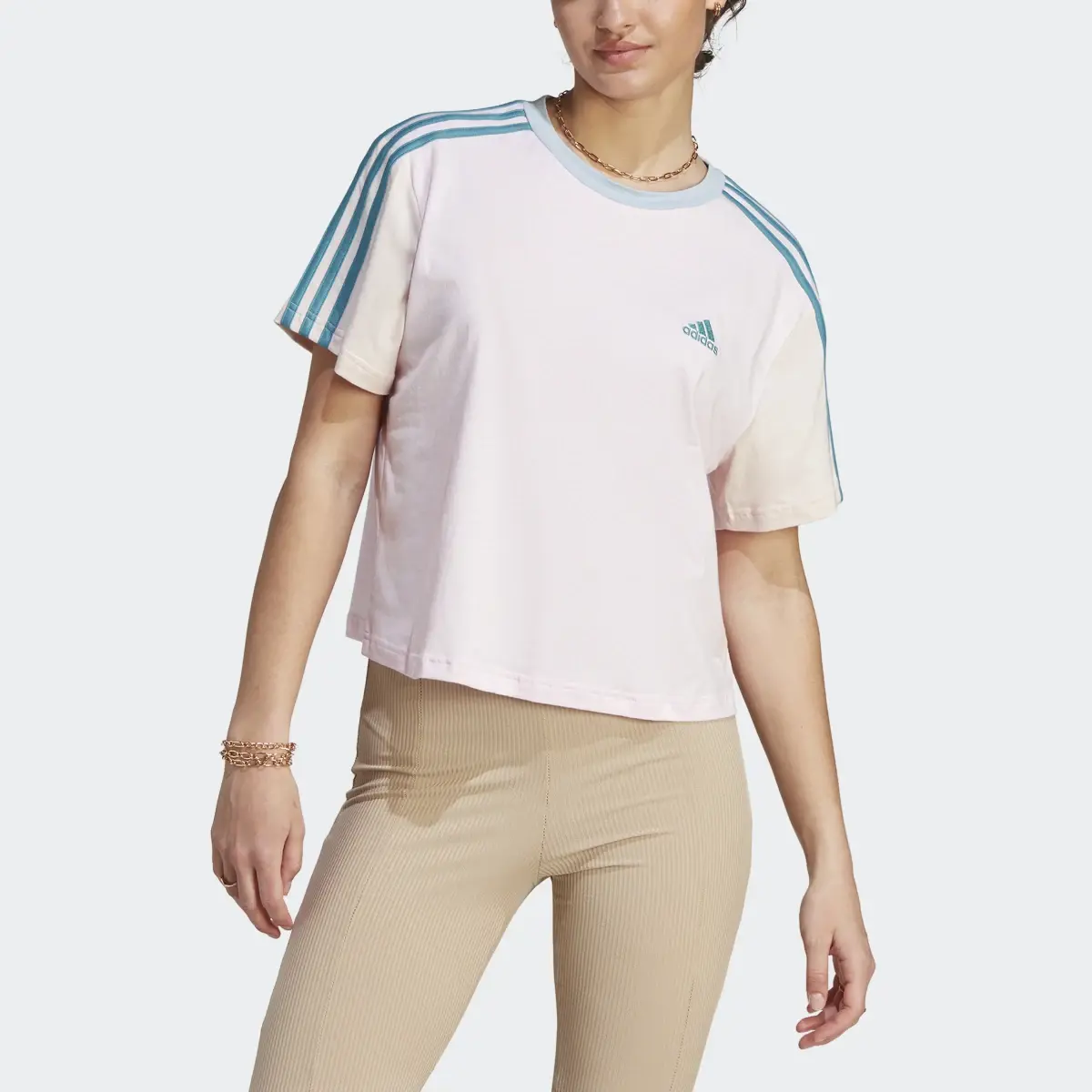 Adidas Playera Corta Essentials 3 Franjas Tejido Jersey. 1