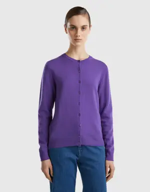 violet crew neck cardigan in pure merino wool